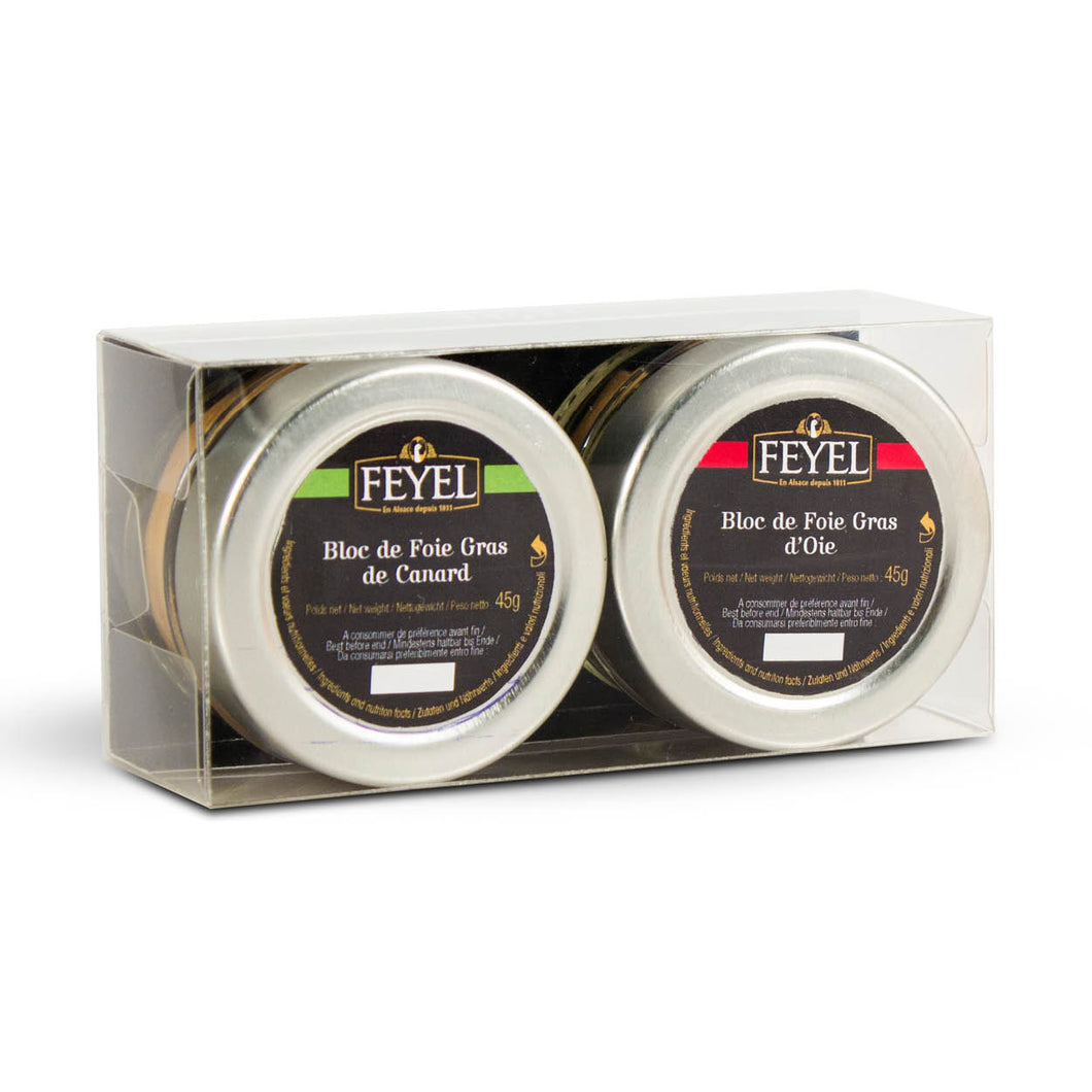 Duo Bloc de Foie Gras d'Oie et Bloc de Foie Gras de Canard 2x45g